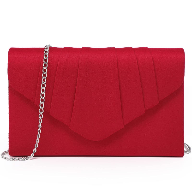 Dasein Womens Evening Bag Velvety Pleated Envelope Clutch Handbag Wedding Party Bridal Purse (Red) - Image 1
